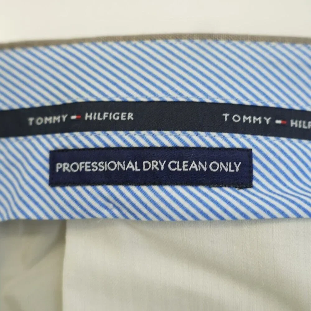 Tommy Hilfiger Wool Dress Pants Trousers Tan Sharkskin 36 / 30 Flat Front Mid Ri